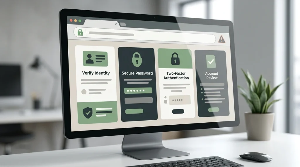 Secure login check with a lock, browser bar outline and warning symbol