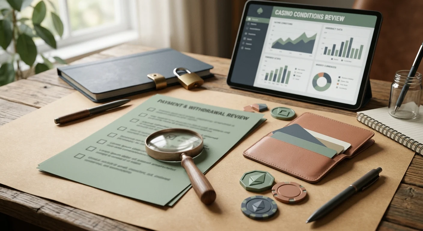 Neutral payment diligence scene with card, wallet and verification checklist symbols